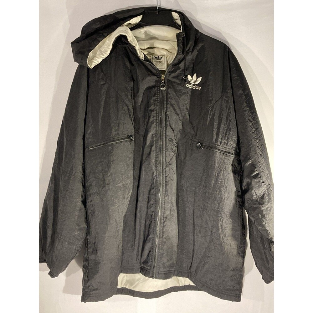 VTG 90s Adidas Originals Big Trefoil Logo Windbreaker Jacket Black XL - Picture 1 of 7
